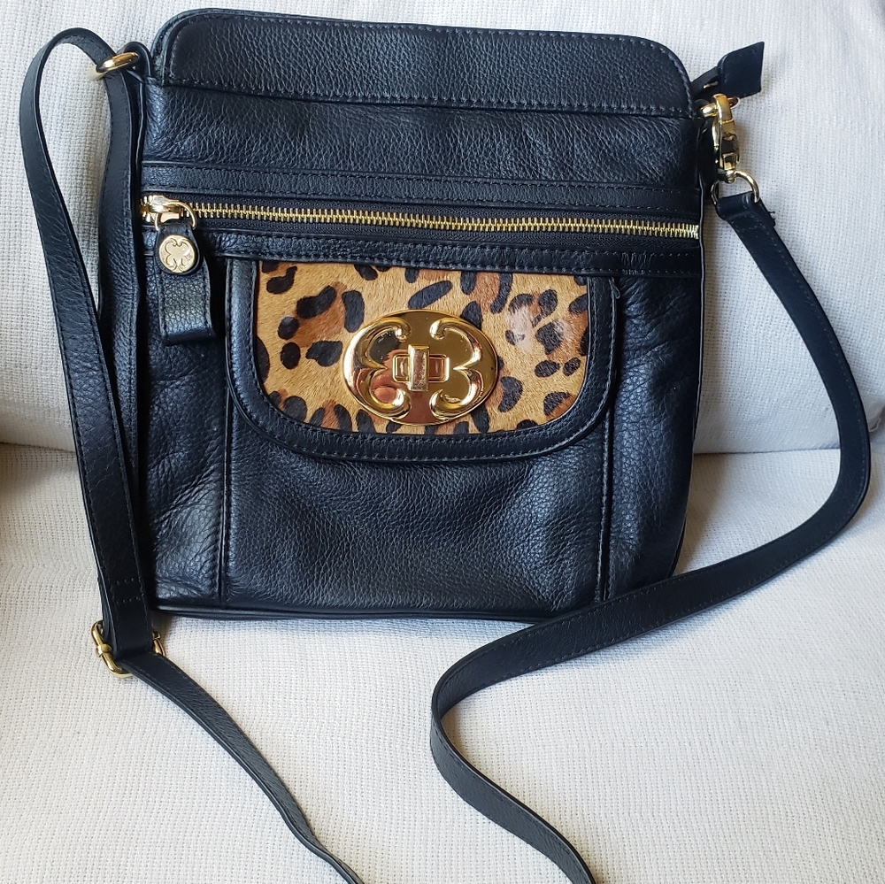 Emma Fox leather and animal print crossbody bag